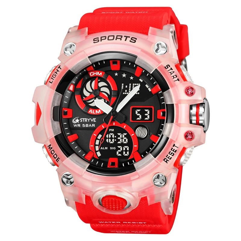 Men’s Dual Time Sport Watch – 50m Waterproof, Shock Resistant Digital Watch