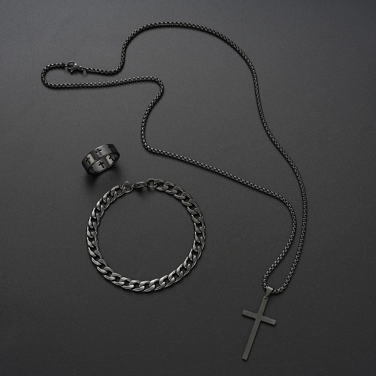 3PCS Stainless Steel Jewelry Set – Bracelet, Necklace & Ring | Unisex