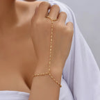 Dainty Gold-Plated Hand Chain Bracelet with Ring
