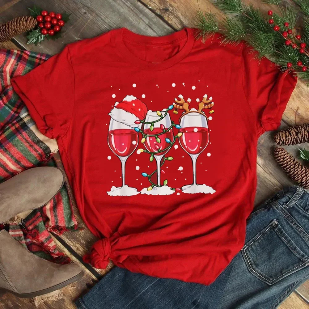 Women’s Wine Glass Christmas T-Shirt