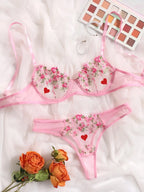 Bra and Brief Set – 2-Piece Sexy Floral Embroidery Lingerie