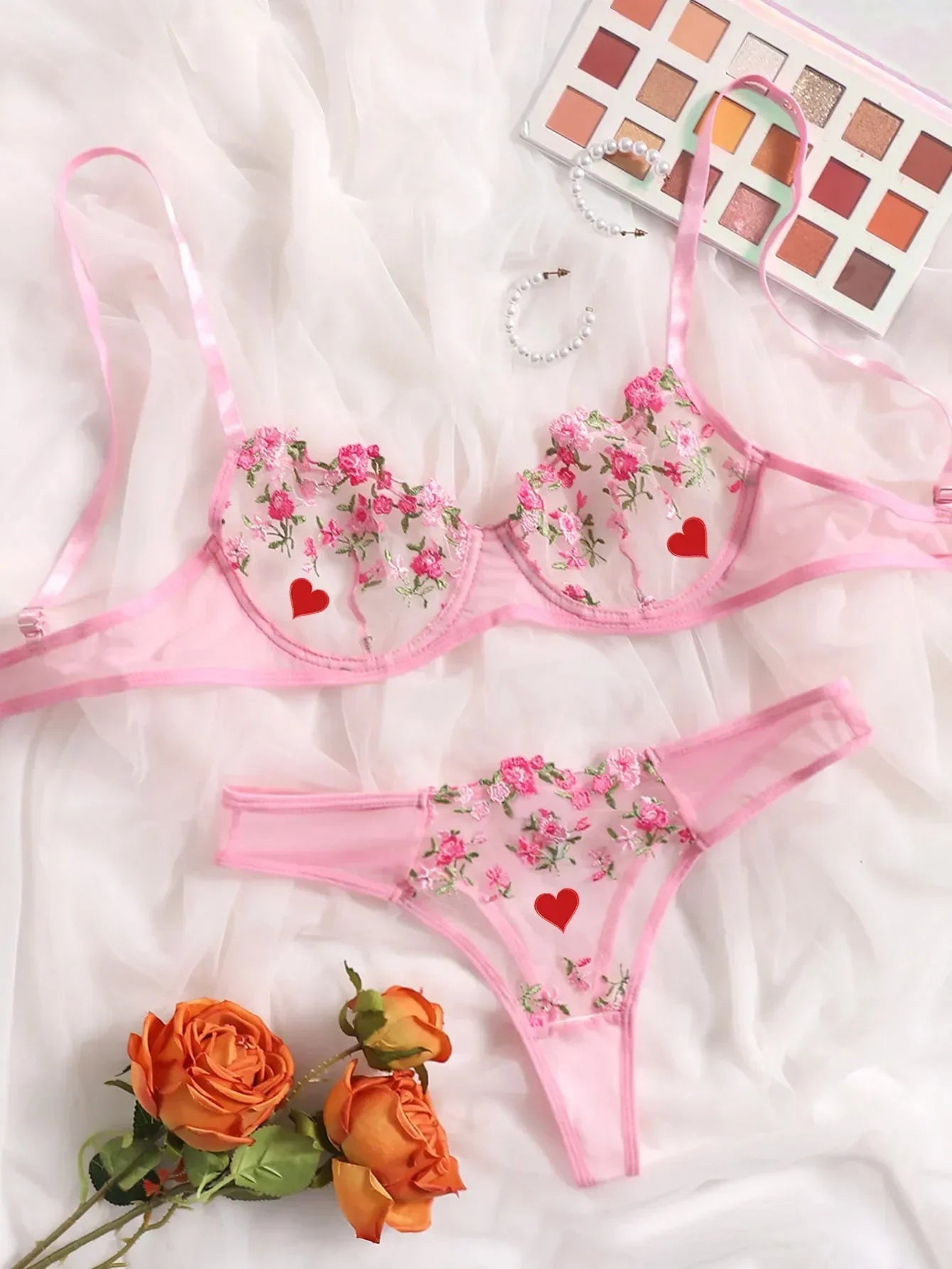 Bra and Brief Set – 2-Piece Sexy Floral Embroidery Lingerie