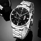 Men’s Luxury Silver Stainless Steel Watch – Quartz Business