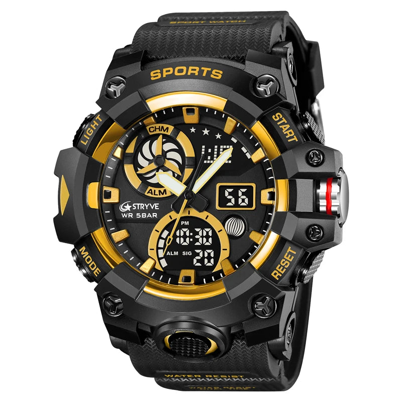 Men’s Dual Time Sport Watch – 50m Waterproof, Shock Resistant Digital Watch