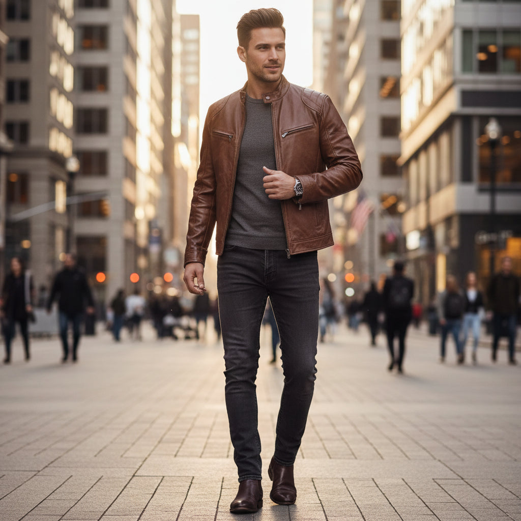 Urban Rider Leather Jacket - Slim Fit Anti-Wind Coat