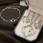 Rhinestone Double Heart Earrings & Pendant Necklace for women