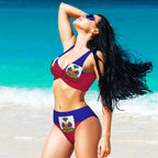 Haitian Flag Bikini Set for Women – Push-Up Swimsuit