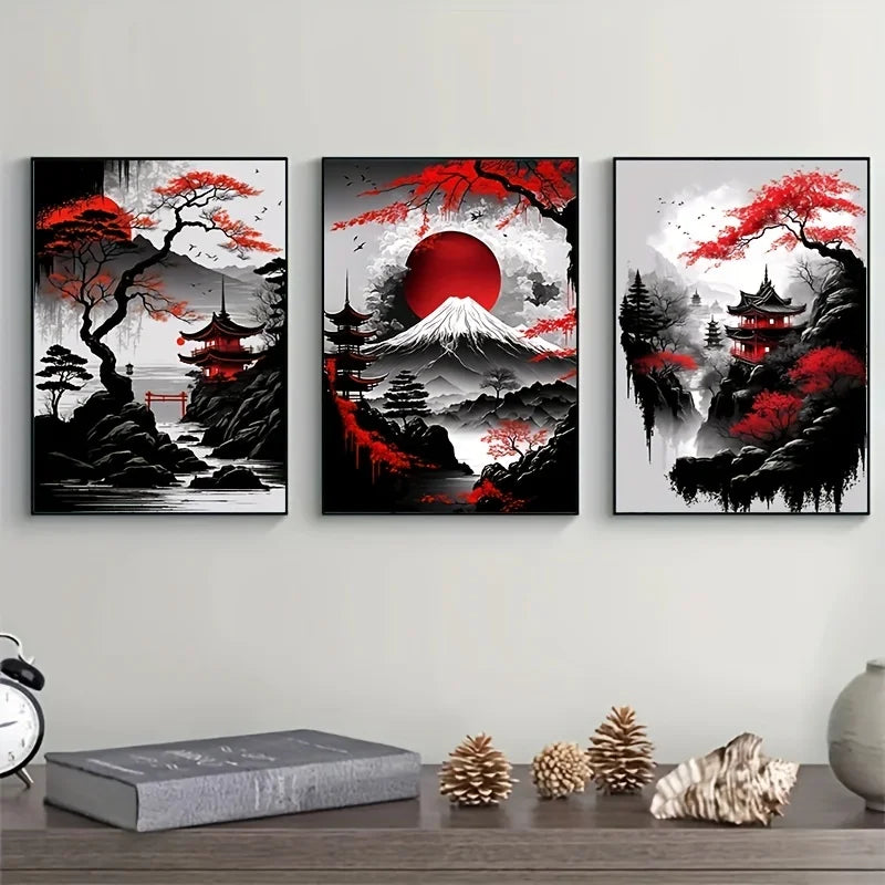 Black & Red Vintage Ink Art Posters for Living Room Decor