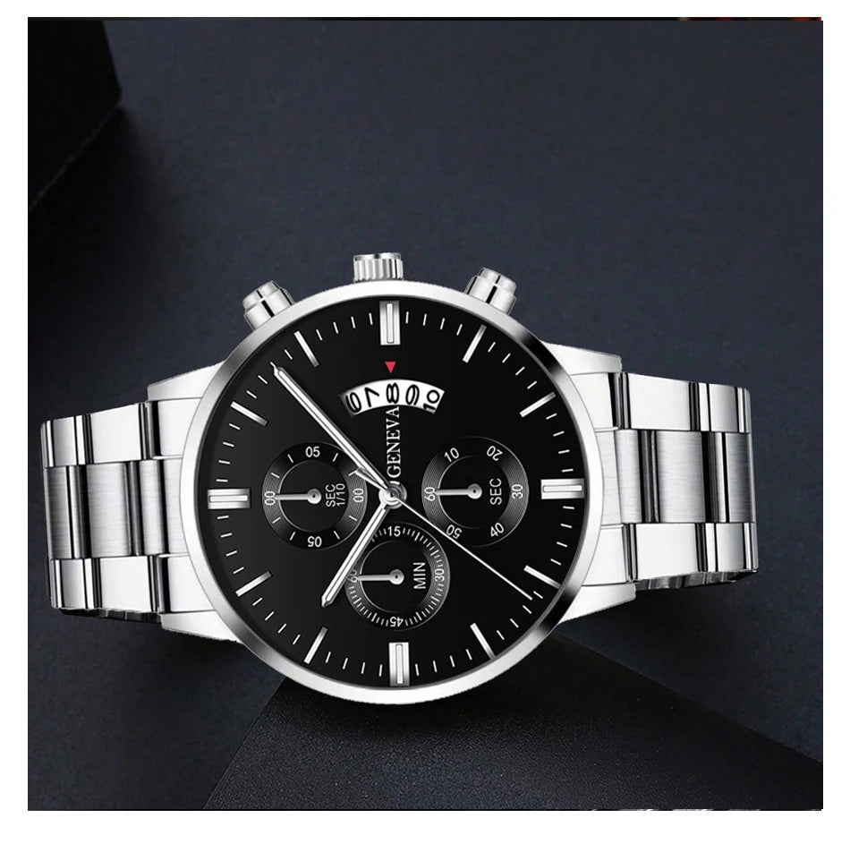 Men’s Luxury Silver Stainless Steel Watch – Quartz Business