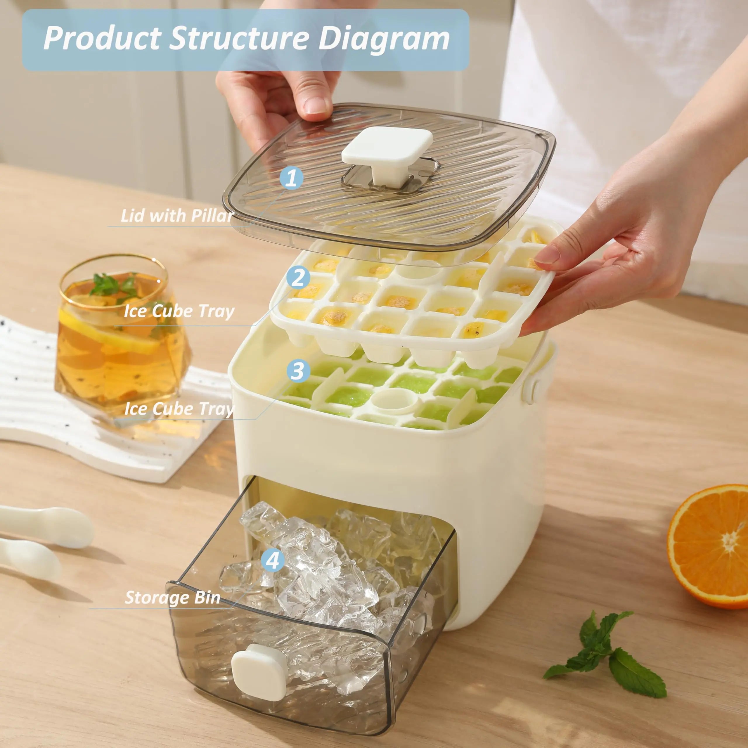 Grid Reusable Ice Cube Tray with Storage