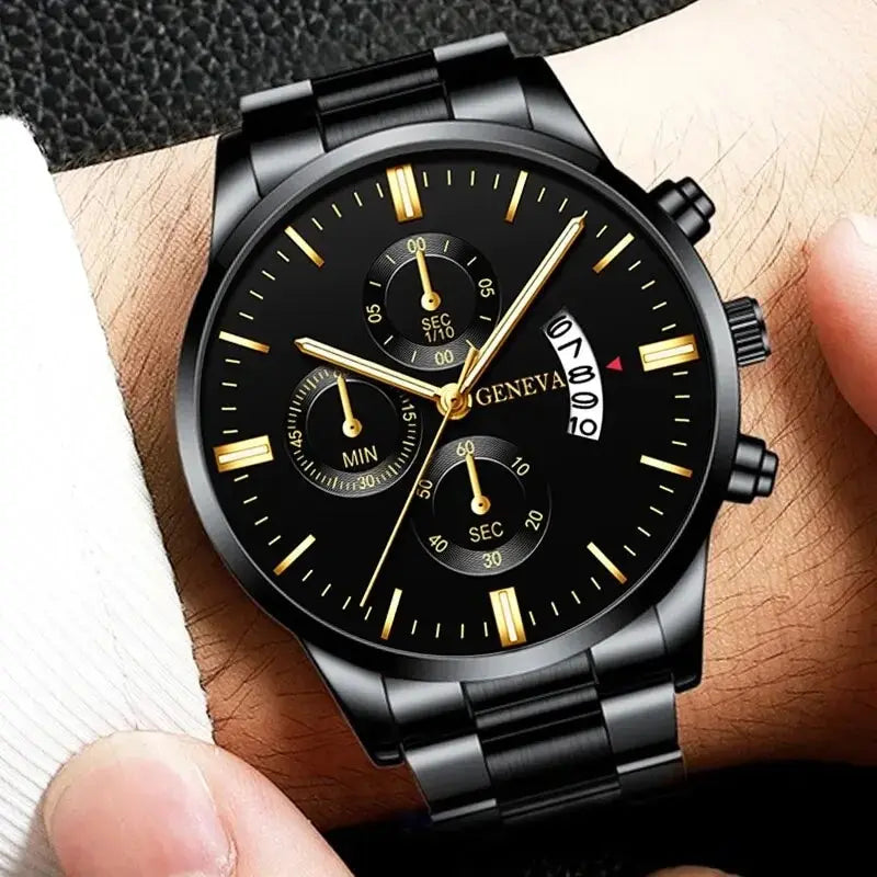 ⌚ Men’s  Stainless Steel Quartz Watch – Classic Business Style with Calendar Display