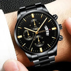 ⌚ Men’s  Stainless Steel Quartz Watch – Classic Business Style with Calendar Display