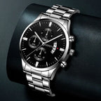 Men’s Luxury Silver Stainless Steel Watch – Quartz Business