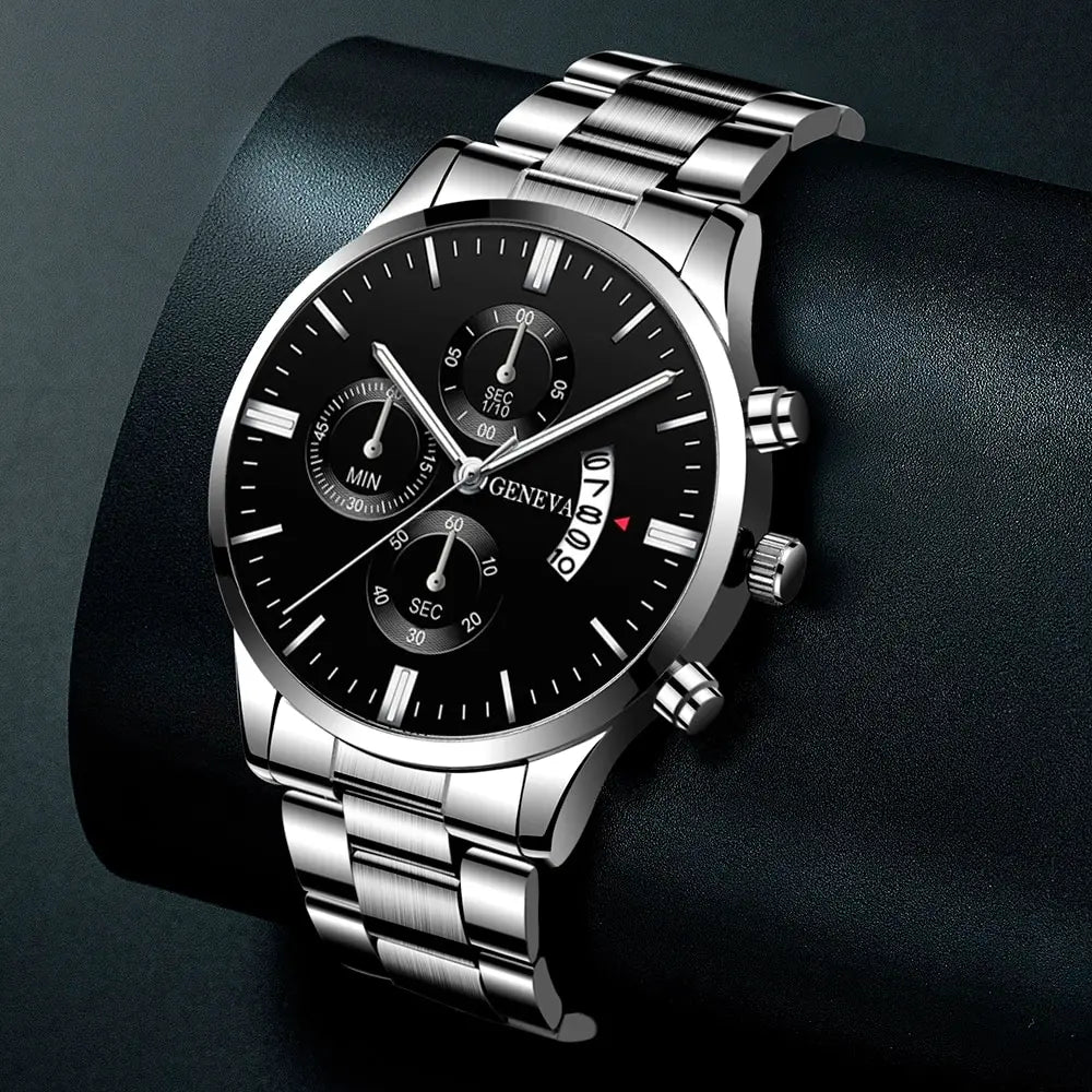 Men’s Luxury Silver Stainless Steel Watch – Quartz Business