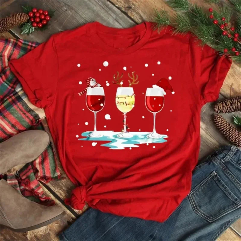 Women’s Wine Glass Christmas T-Shirt