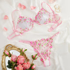 Bra and Brief Set – 2-Piece Sexy Floral Embroidery Lingerie