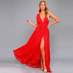 Elegant Red Backless Maxi Dress