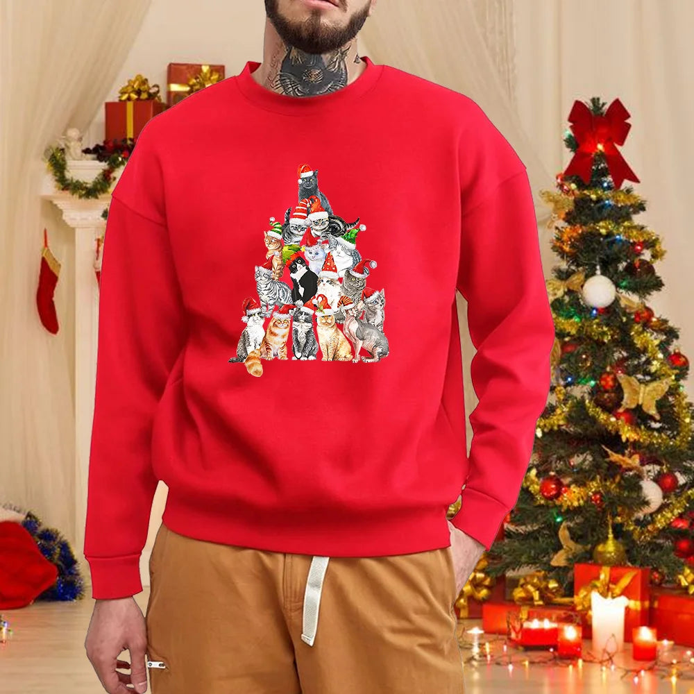 Men’s Christmas Cat Print Sweatshirt