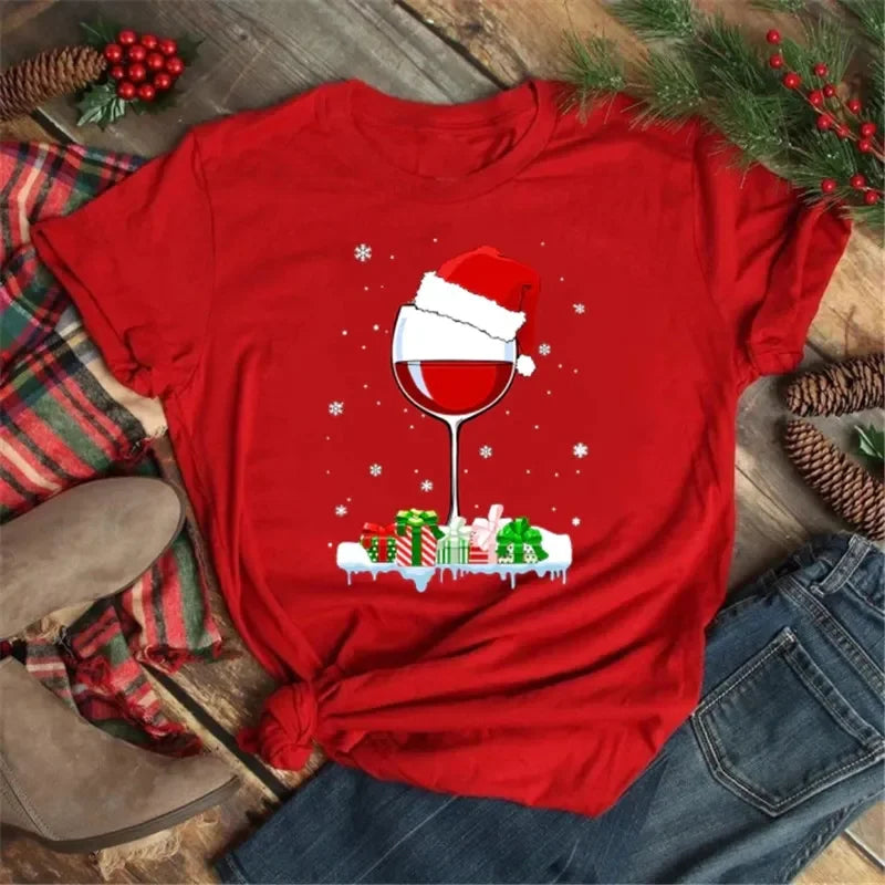 Women’s Wine Glass Christmas T-Shirt