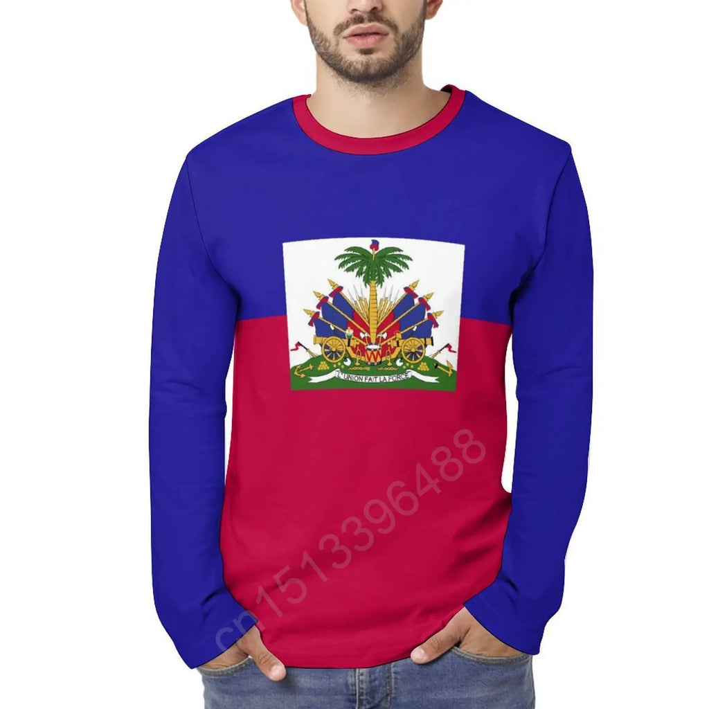 Haiti Flag 3D Print Long Sleeve T-Shirt – Unisex Casual