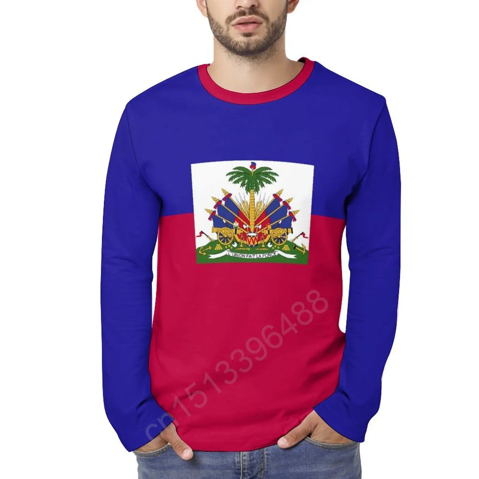 Haiti Flag 3D Print Long Sleeve T-Shirt – Unisex Casual