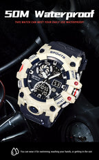 Men’s Dual Time Sport Watch – 50m Waterproof, Shock Resistant Digital Watch