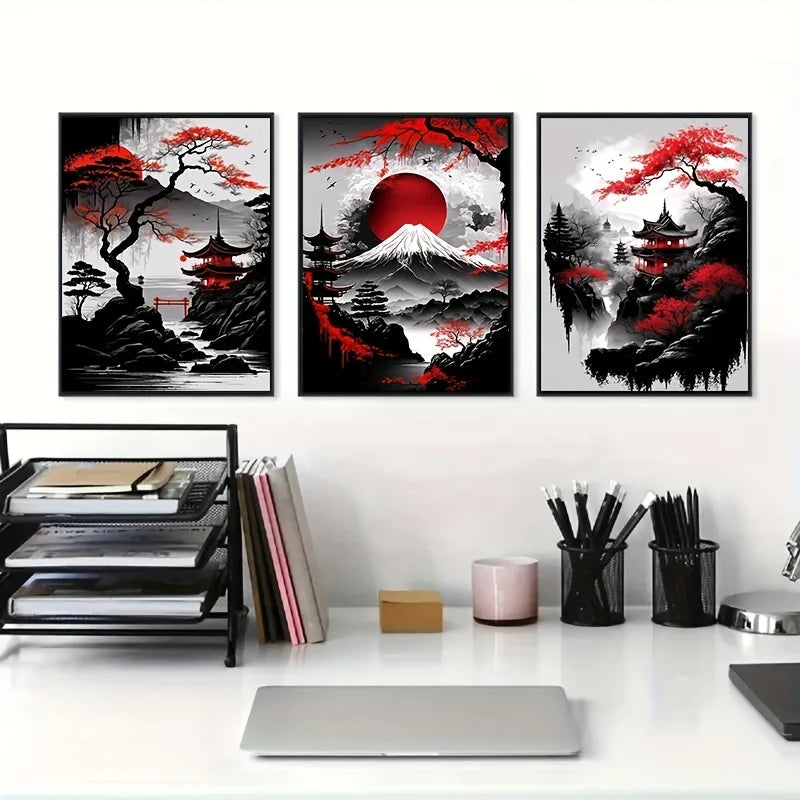 Black & Red Vintage Ink Art Posters for Living Room Decor