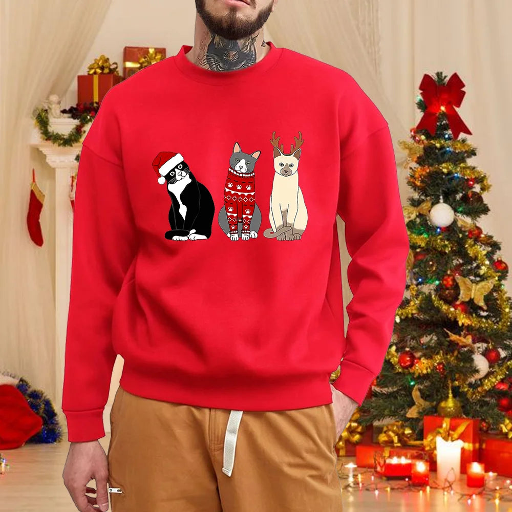Men’s Christmas Cat Print Sweatshirt