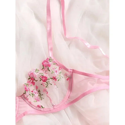 Bra and Brief Set – 2-Piece Sexy Floral Embroidery Lingerie