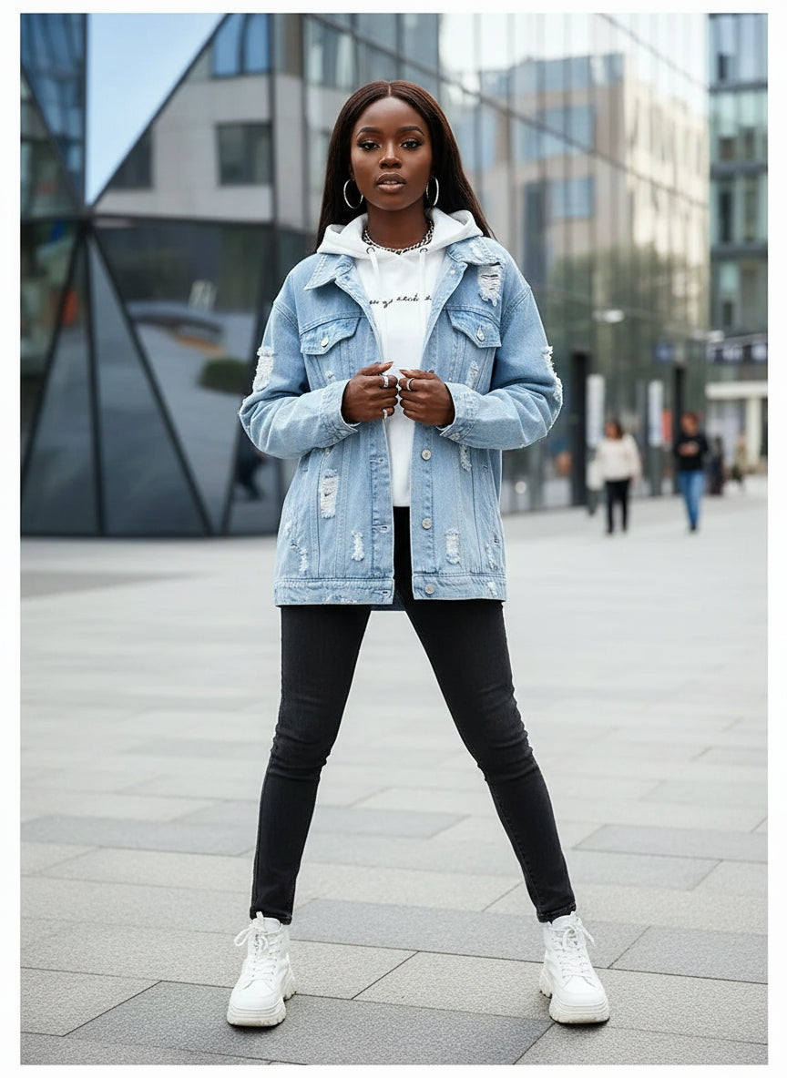 Distressed Patchwork Denim Jacket