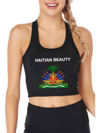 Haitian Coat of Arms Slim Fit Crop Top – Custom Cotton Tank for Women