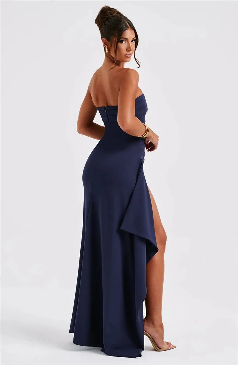 Women's Strapless Backless Long Dress with High Slit