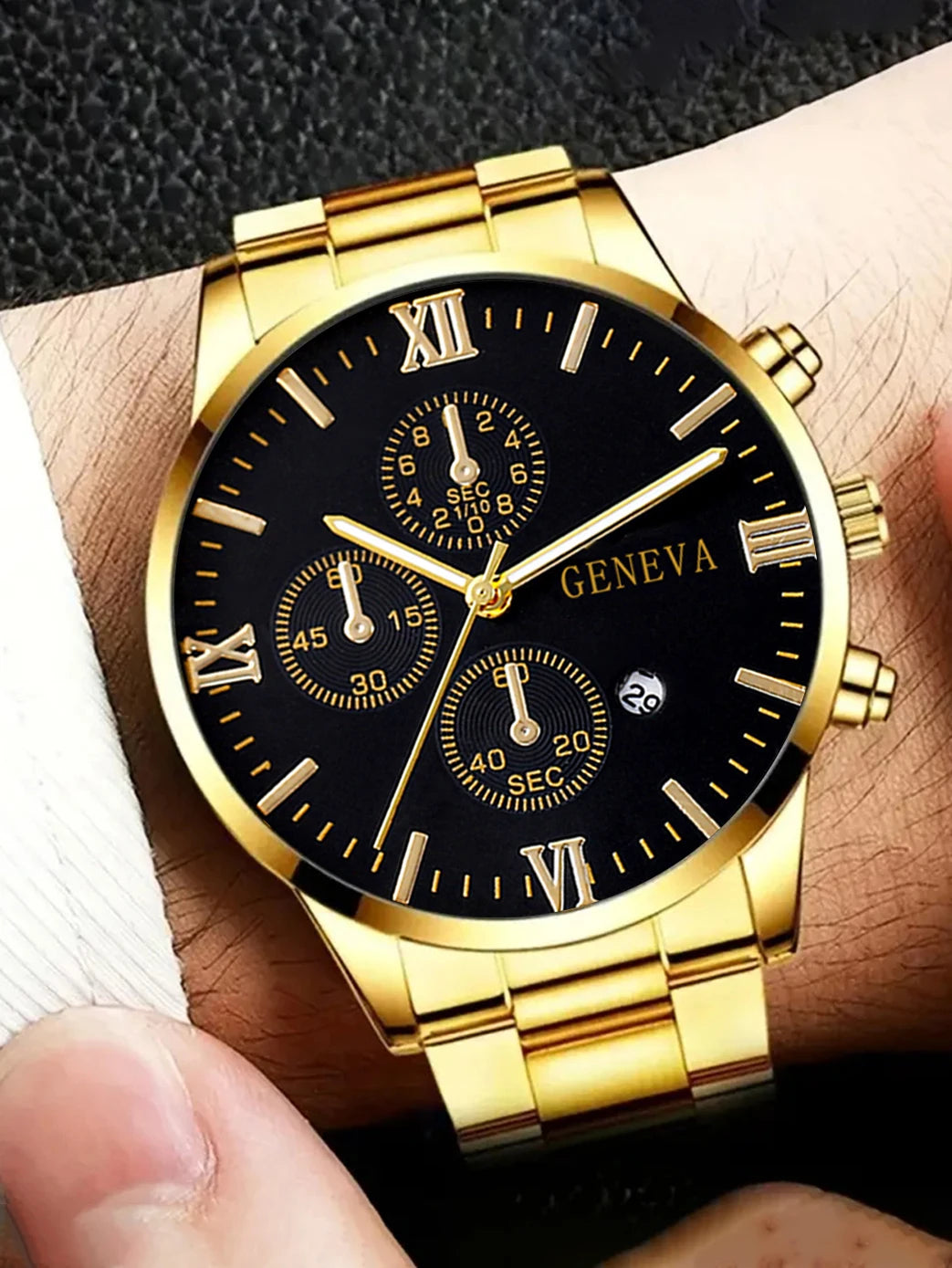 Men's 4-Piece Gold Jewelry Set – Roman Watch