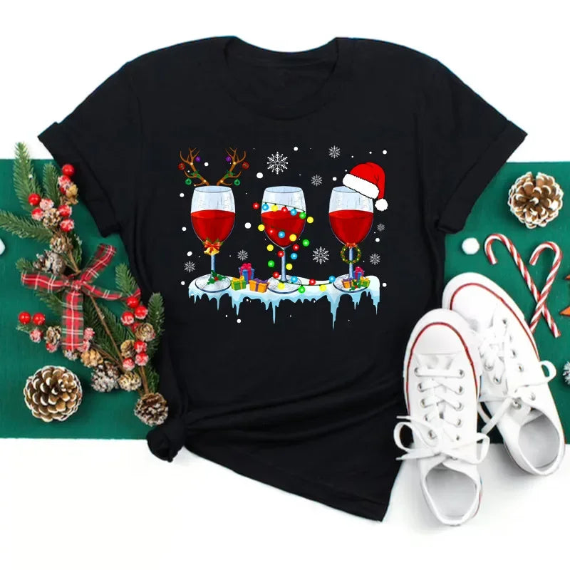 Women’s Wine Glass Christmas T-Shirt