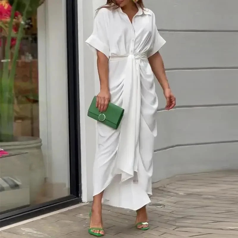 Elegant V-Neck Shirt Dress