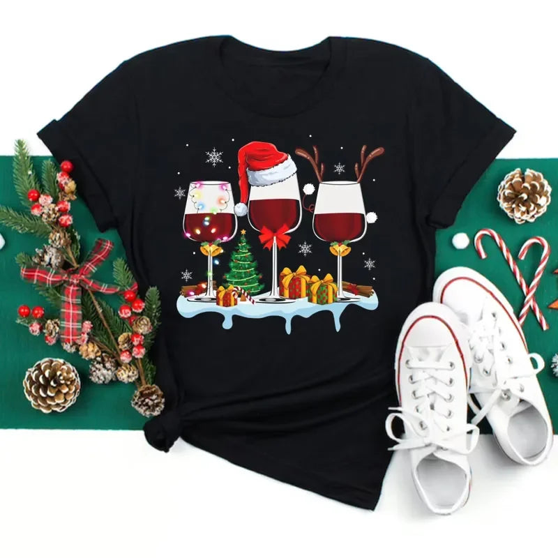 Women’s Wine Glass Christmas T-Shirt
