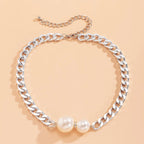 Women’s Vintage Punk Cuban Chain Choker Necklace with Gothic Pearl Pendant
