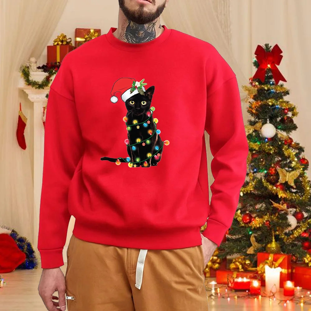 Men’s Christmas Cat Print Sweatshirt
