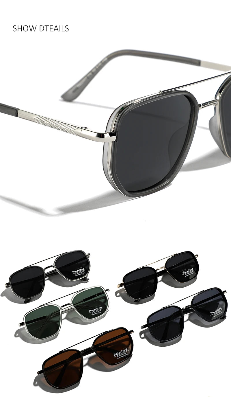 Peekaboo TR90 polarized sunglasses men retro style metal square sun glasses for women double bridge driving green black uv400