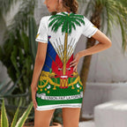 🇭🇹 Haiti Heritage Summer Dress – Women's Short-Sleeved Jumpsuit Suit