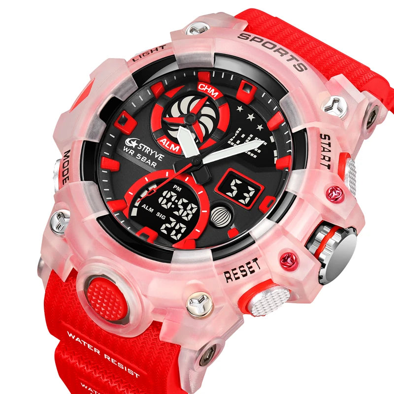 Men’s Dual Time Sport Watch – 50m Waterproof, Shock Resistant Digital Watch