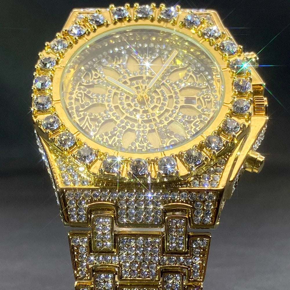 Gold Iced-Out Men’s Watch – Luxury & Waterproof