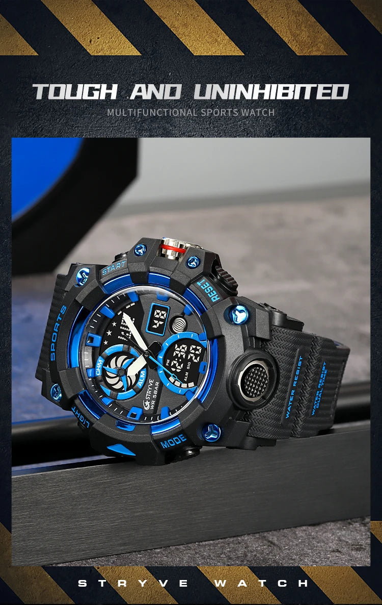 Men’s Dual Time Sport Watch – 50m Waterproof, Shock Resistant Digital Watch