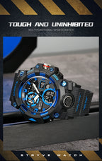 Men’s Dual Time Sport Watch – 50m Waterproof, Shock Resistant Digital Watch