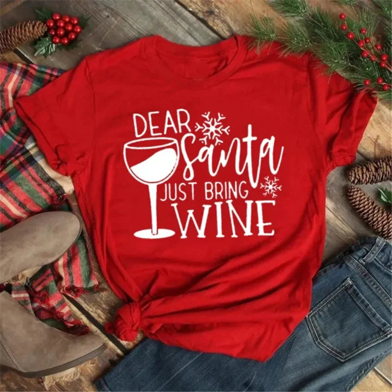 Women’s Wine Glass Christmas T-Shirt