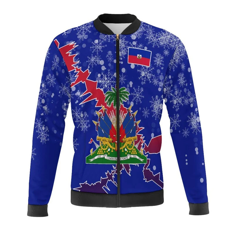 Haiti Flag Map 3D Print Bomber Jacket
