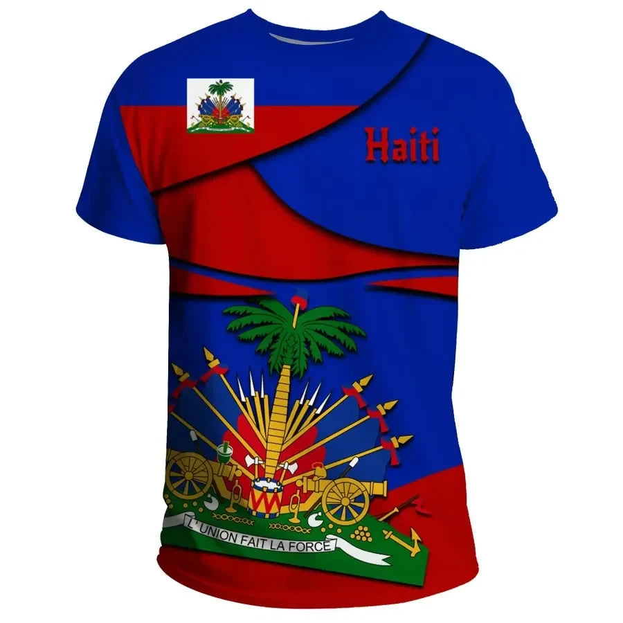 Haiti Island Caribbean Map & Flag 3D Graphic T-Shirt