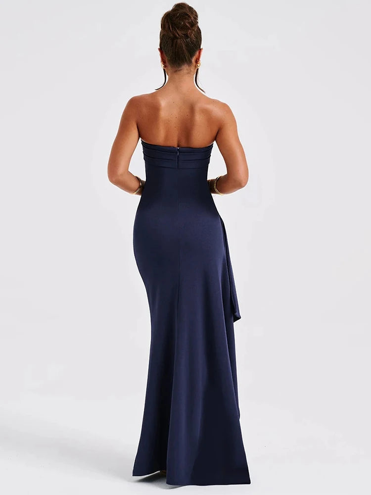 Women's Strapless Backless Long Dress with High Slit