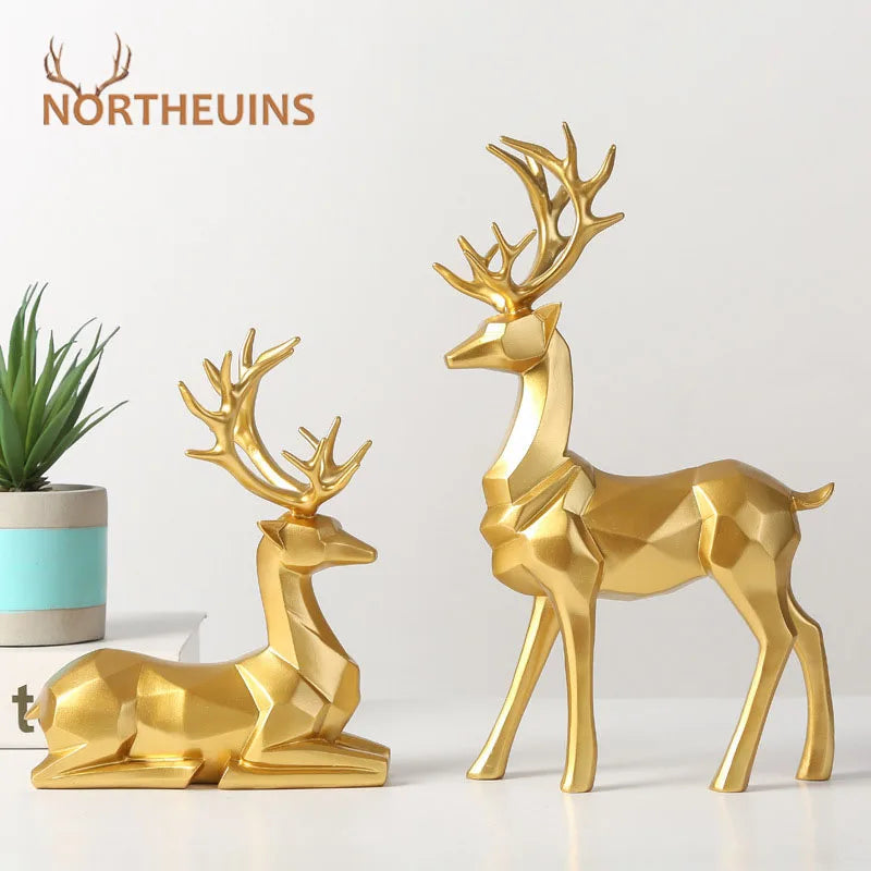 NORTHEUINS Golden Couple Deer Figurine