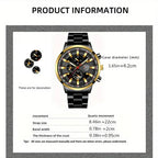 Luxury Men’s Quartz Watch – Gold Needle, Steel Band, Calendar Display Classic Business & Casual Style